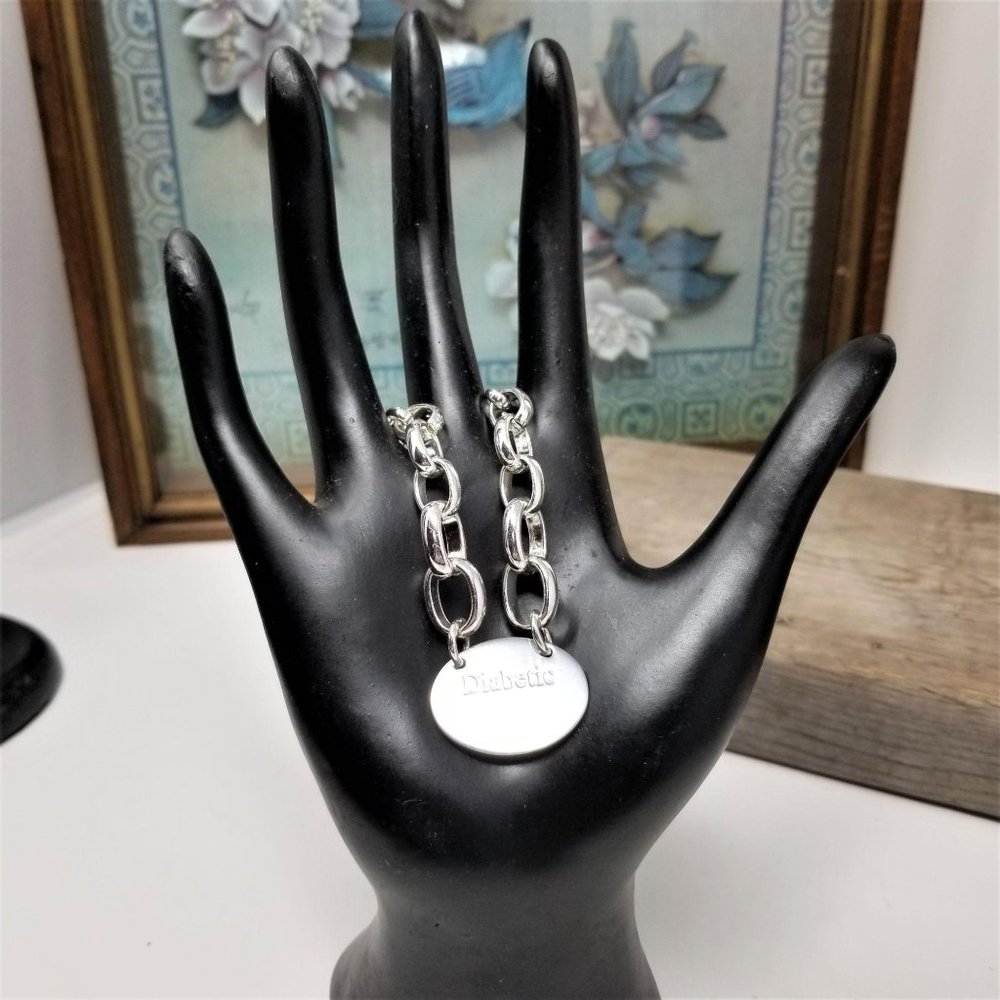 Medical Alert Silver Necklace Diabetic Chain Link - Picture 7 of 8